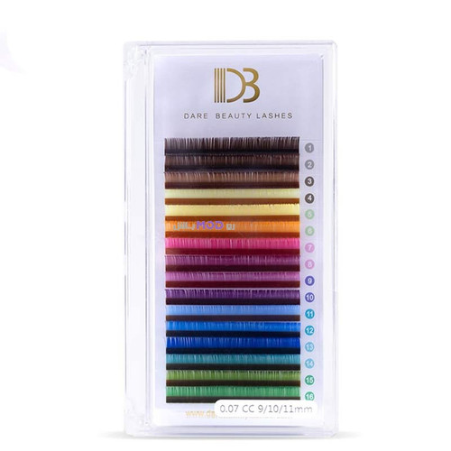 پالت مژه اکستنشن میکس رنگی دبی db ضخامت 0.7