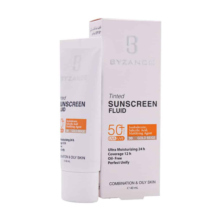 فلوئید ضد آفتاب کرم پودری +SPF50 بیزانس مناسب پوست مختلط و چرب 40 میلی لیتر